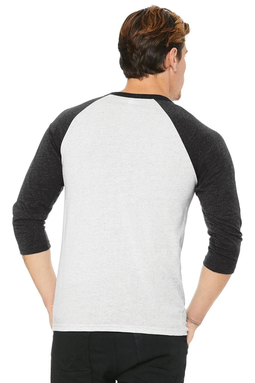Bella   Canvas Mens 3/4 Sleeve Crewneck T-Shirt - White Fleck/Charcoal