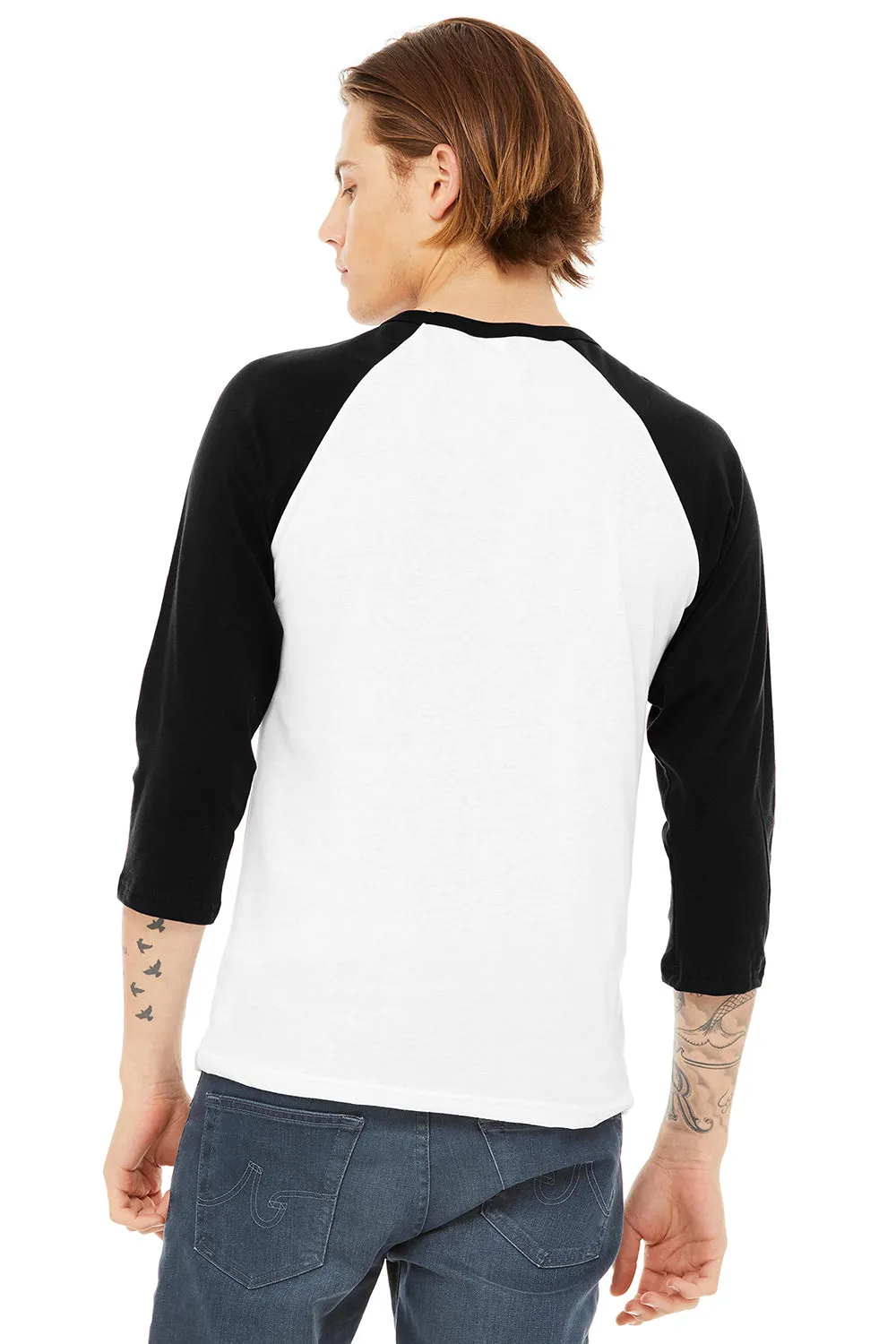 Bella   Canvas Mens 3/4 Sleeve Crewneck T-Shirt - White/Black