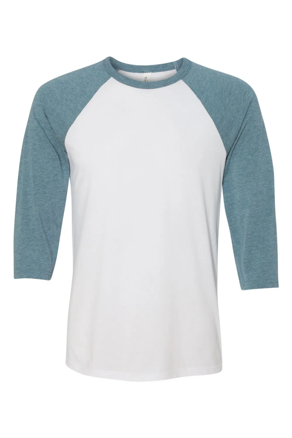 Bella   Canvas Mens 3/4 Sleeve Crewneck T-Shirt - White/Denim Blue - Closeout