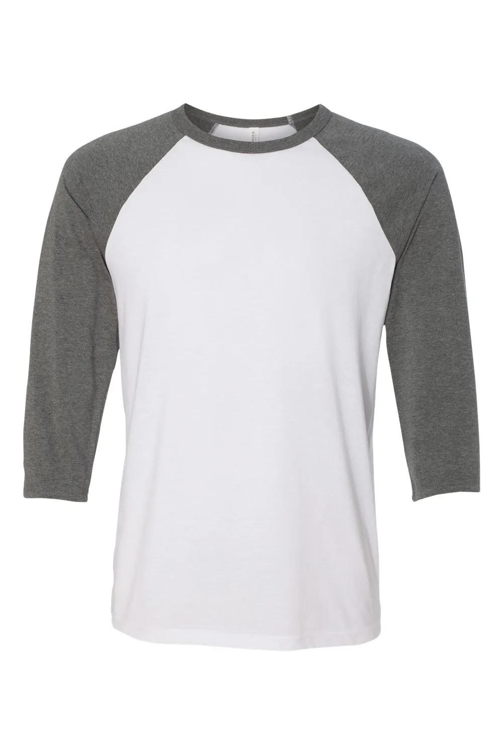 Bella   Canvas Mens 3/4 Sleeve Crewneck T-Shirt - White/Heather Deep Grey