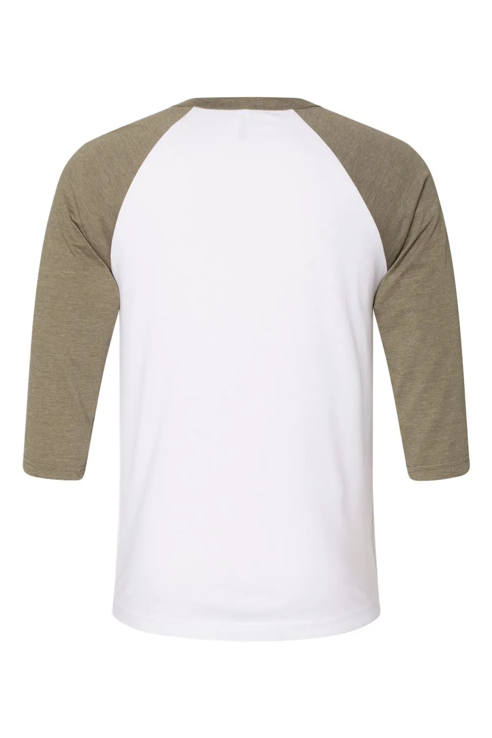 Bella   Canvas Mens 3/4 Sleeve Crewneck T-Shirt - White/Heather Olive Green - Closeout