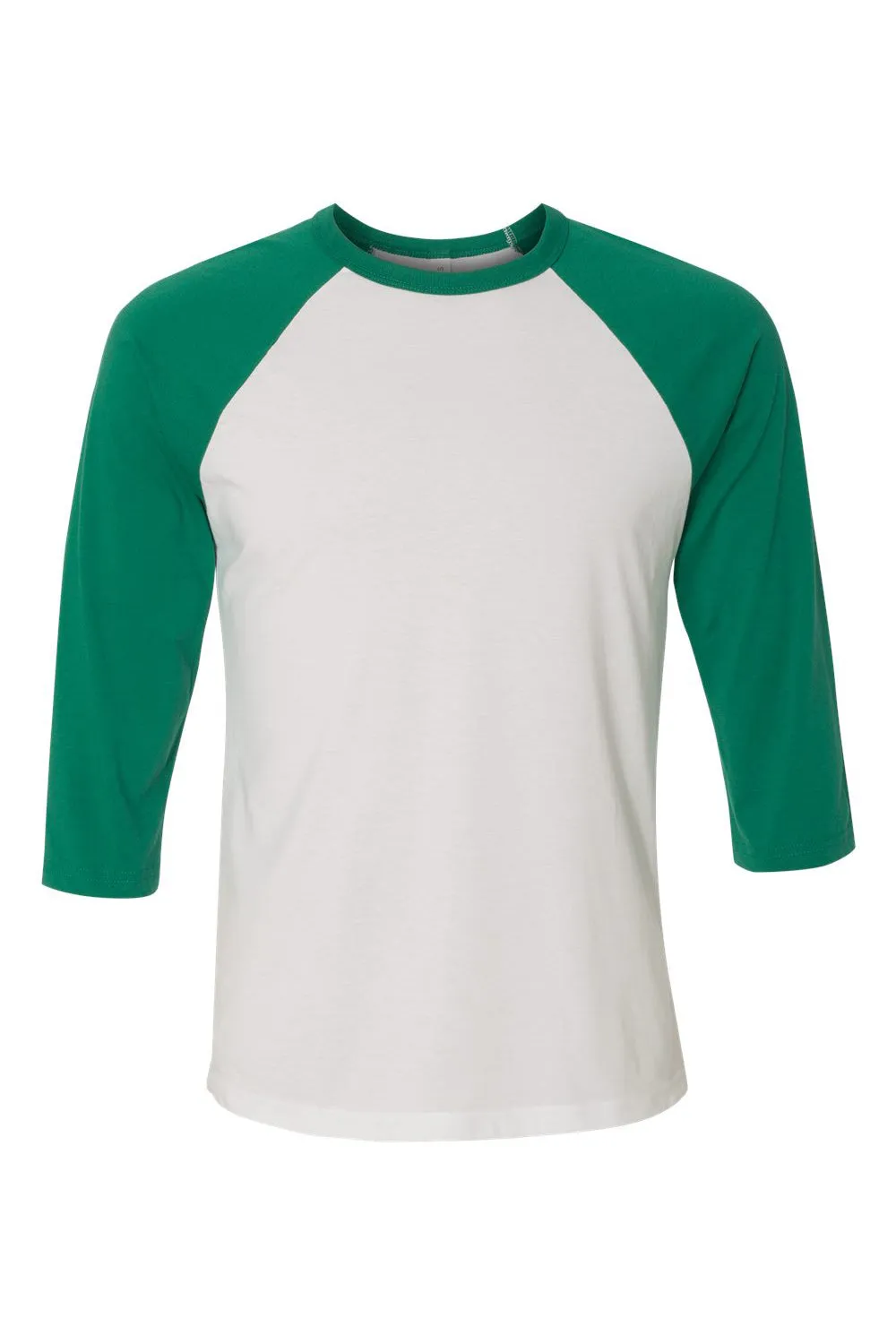 Bella   Canvas Mens 3/4 Sleeve Crewneck T-Shirt - White/Kelly Green