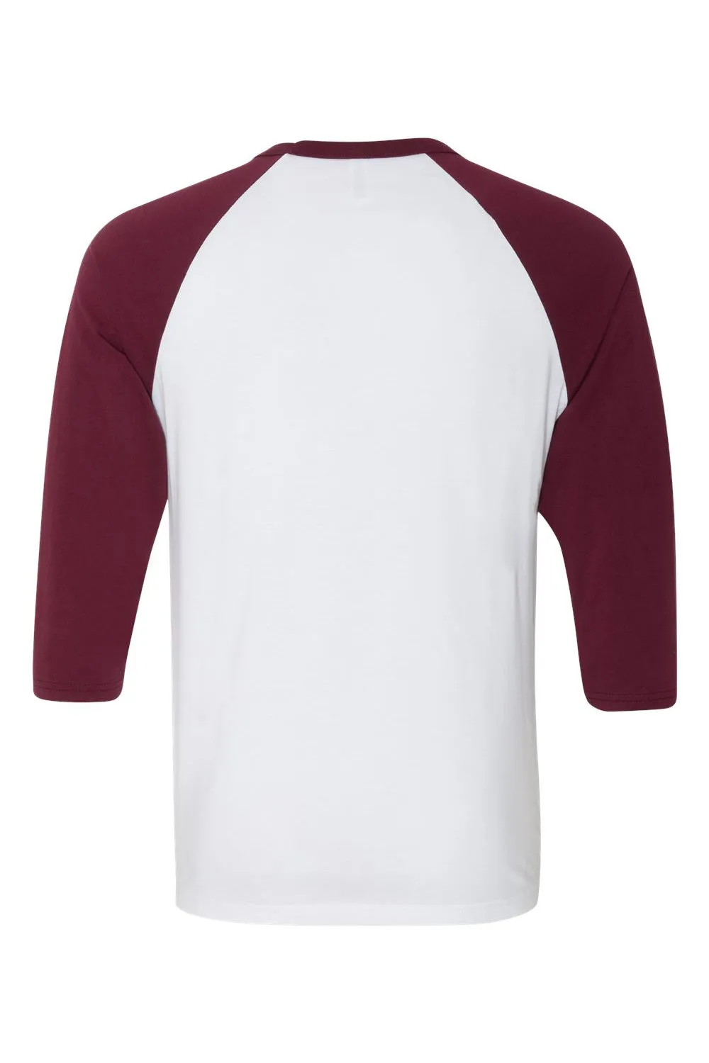 Bella   Canvas Mens 3/4 Sleeve Crewneck T-Shirt - White/Maroon - Closeout
