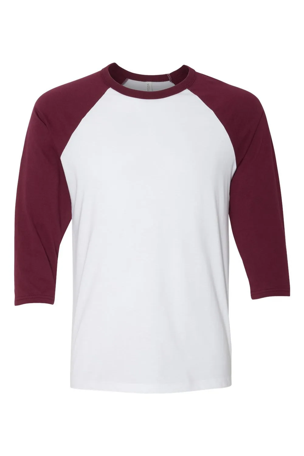 Bella   Canvas Mens 3/4 Sleeve Crewneck T-Shirt - White/Maroon - Closeout