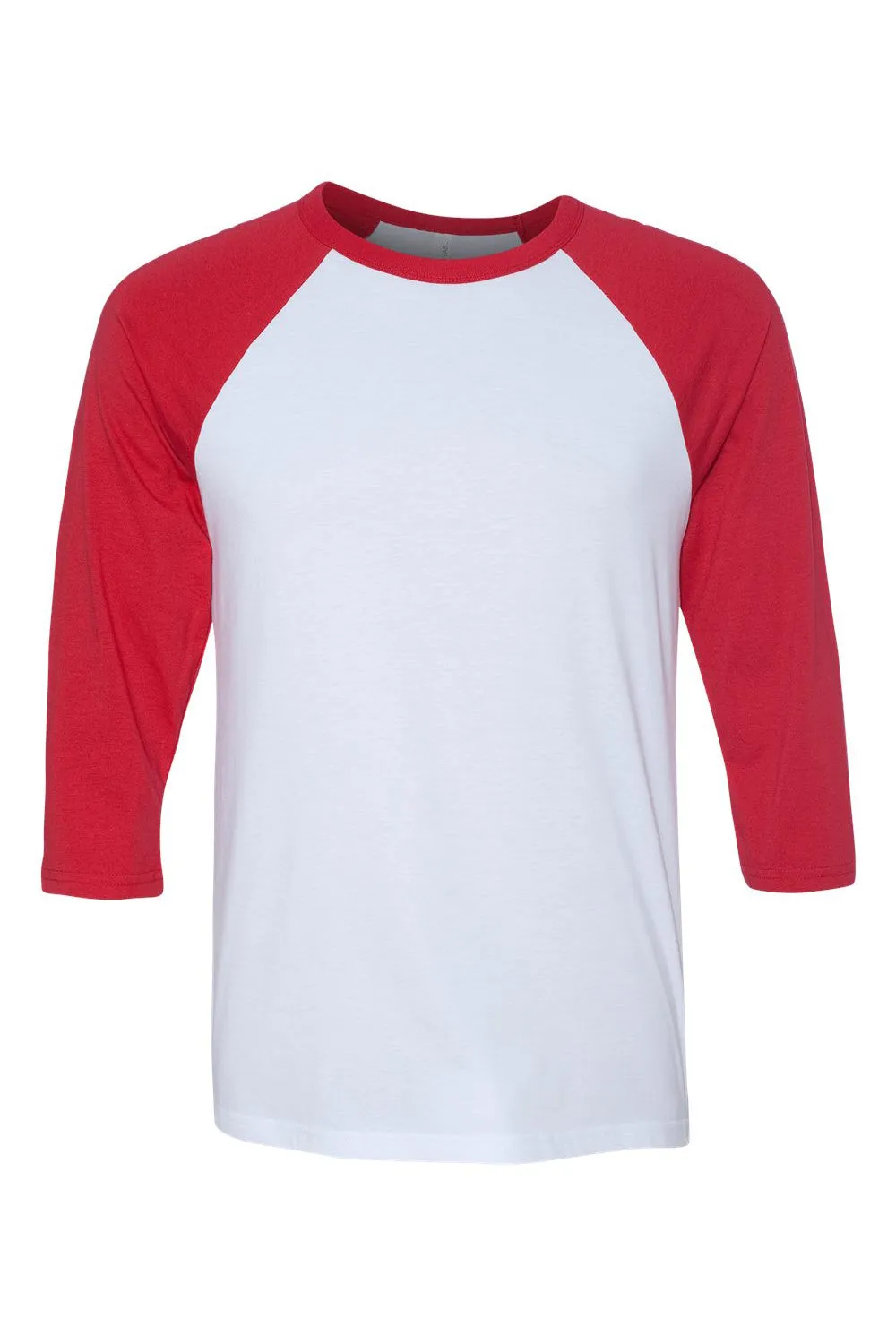 Bella   Canvas Mens 3/4 Sleeve Crewneck T-Shirt - White/Red