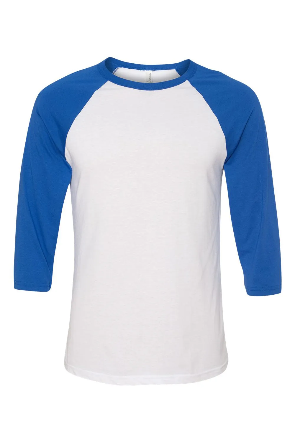 Bella   Canvas Mens 3/4 Sleeve Crewneck T-Shirt - White/Royal Blue