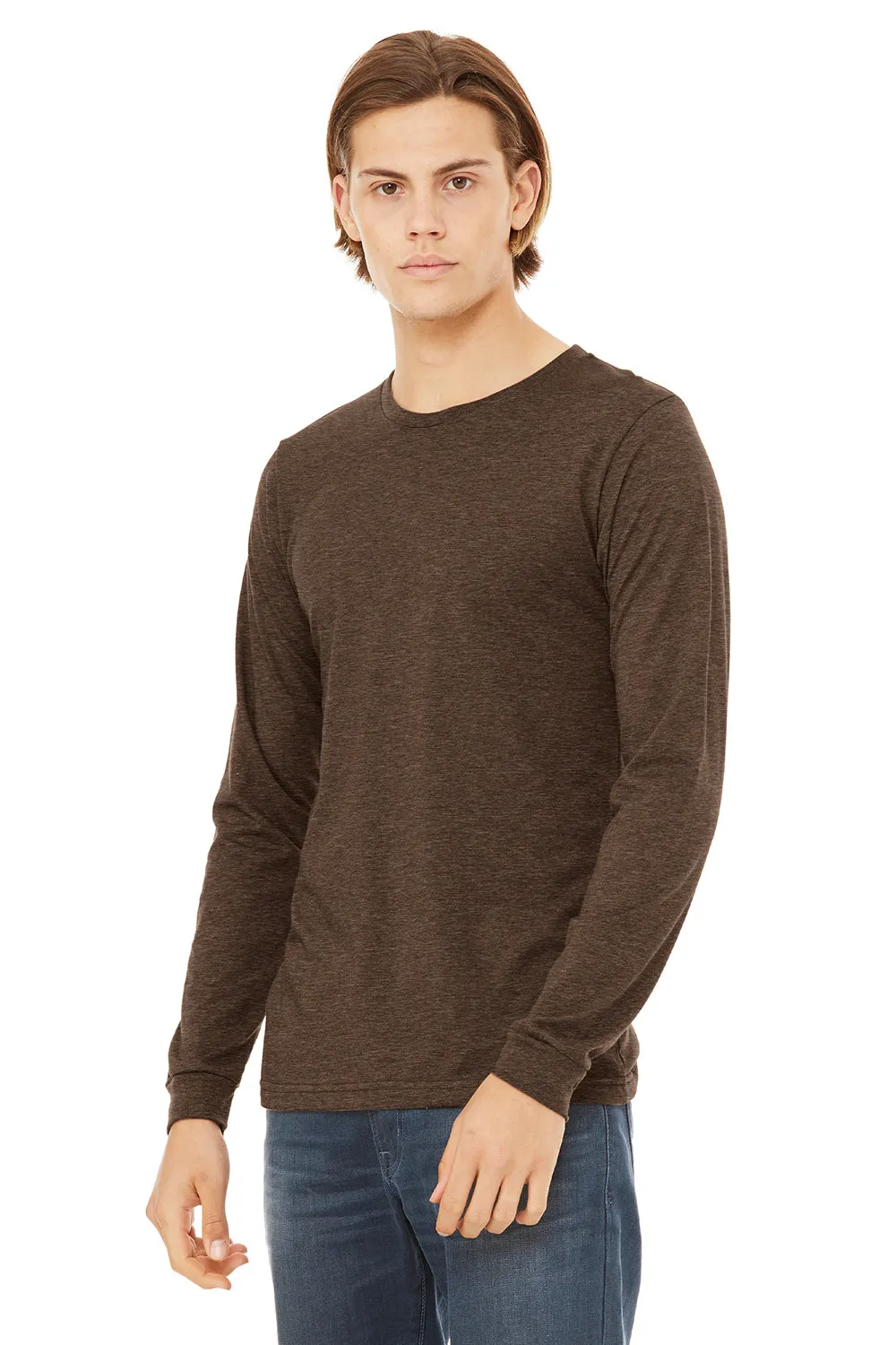 Bella   Canvas Mens CVC Long Sleeve Crewneck T-Shirt - Heather Brown