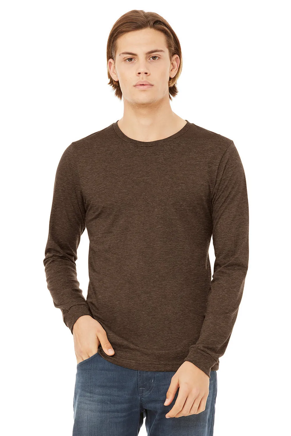 Bella   Canvas Mens CVC Long Sleeve Crewneck T-Shirt - Heather Brown