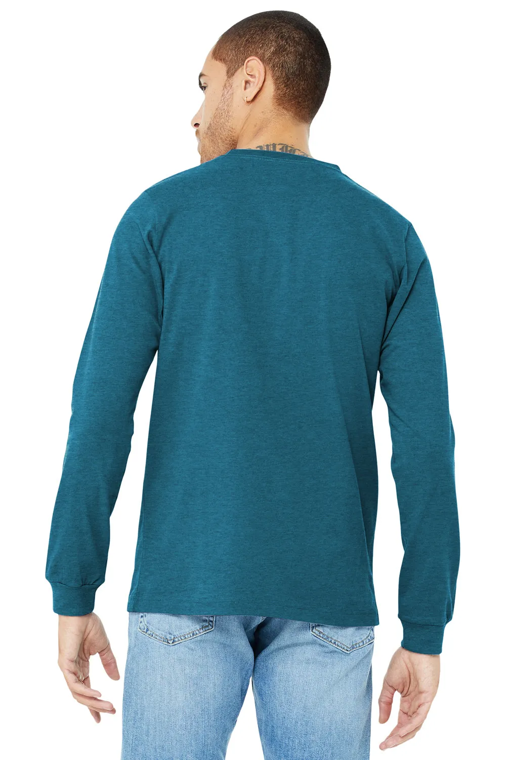 Bella   Canvas Mens CVC Long Sleeve Crewneck T-Shirt - Heather Deep Teal Blue