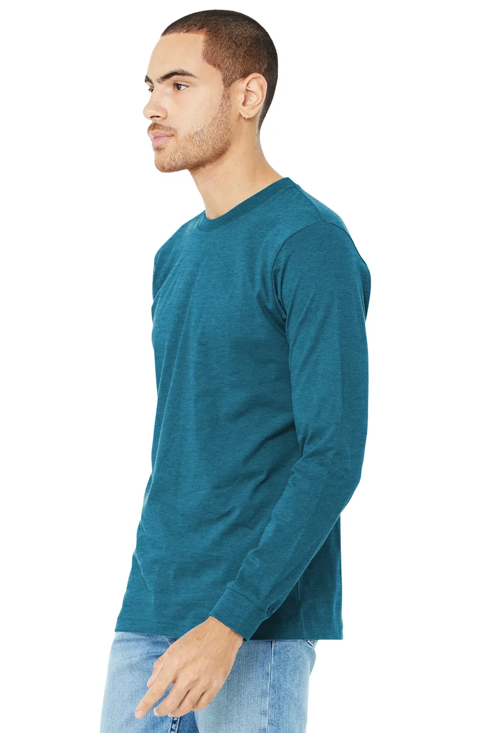 Bella   Canvas Mens CVC Long Sleeve Crewneck T-Shirt - Heather Deep Teal Blue
