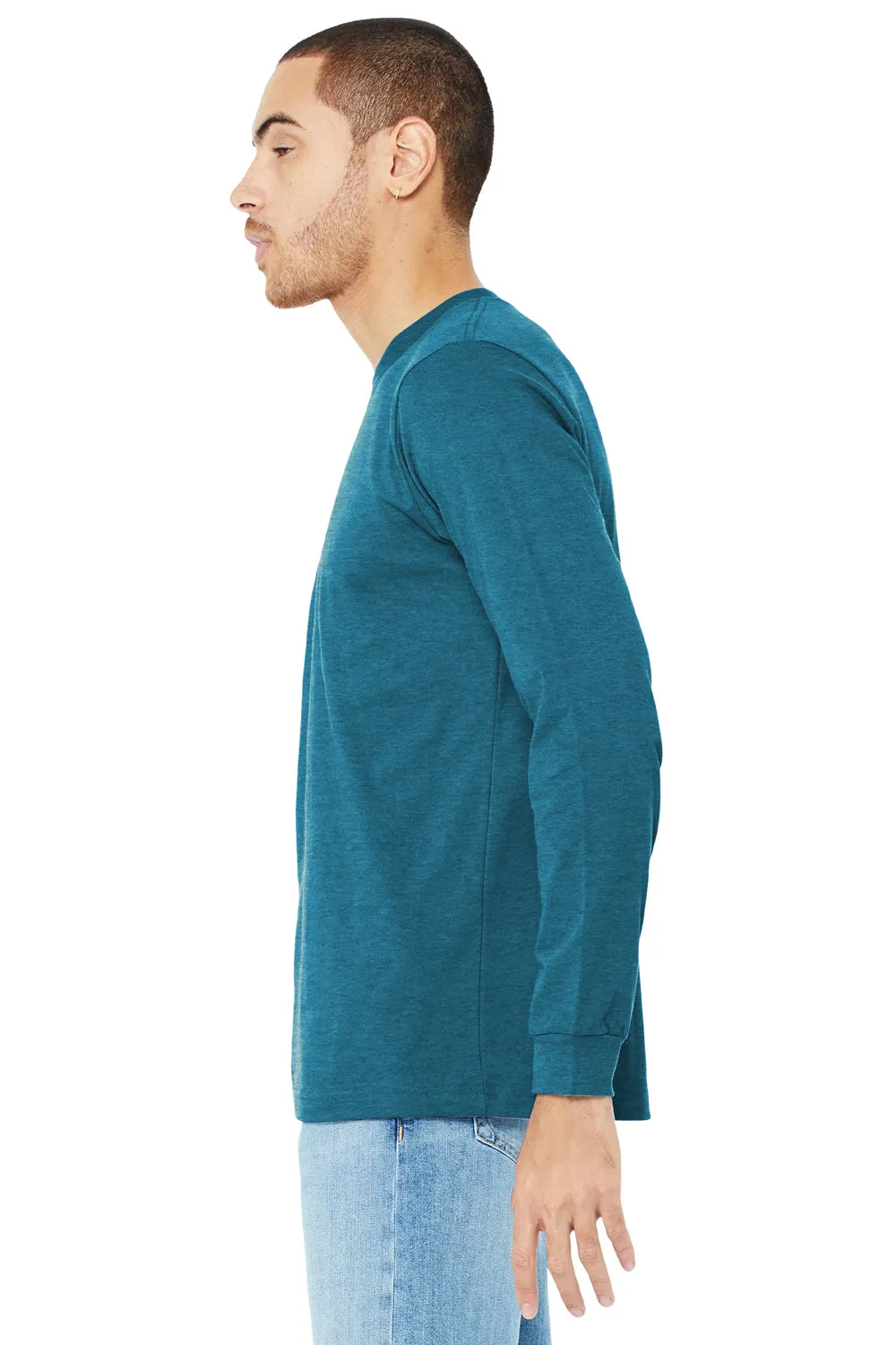 Bella   Canvas Mens CVC Long Sleeve Crewneck T-Shirt - Heather Deep Teal Blue