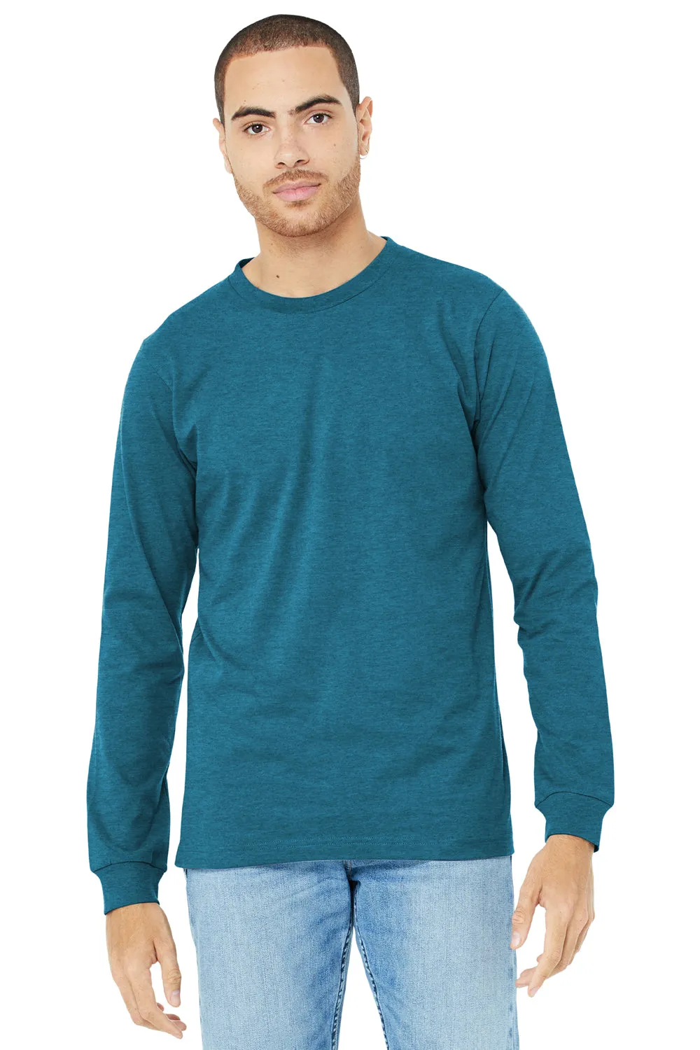 Bella   Canvas Mens CVC Long Sleeve Crewneck T-Shirt - Heather Deep Teal Blue
