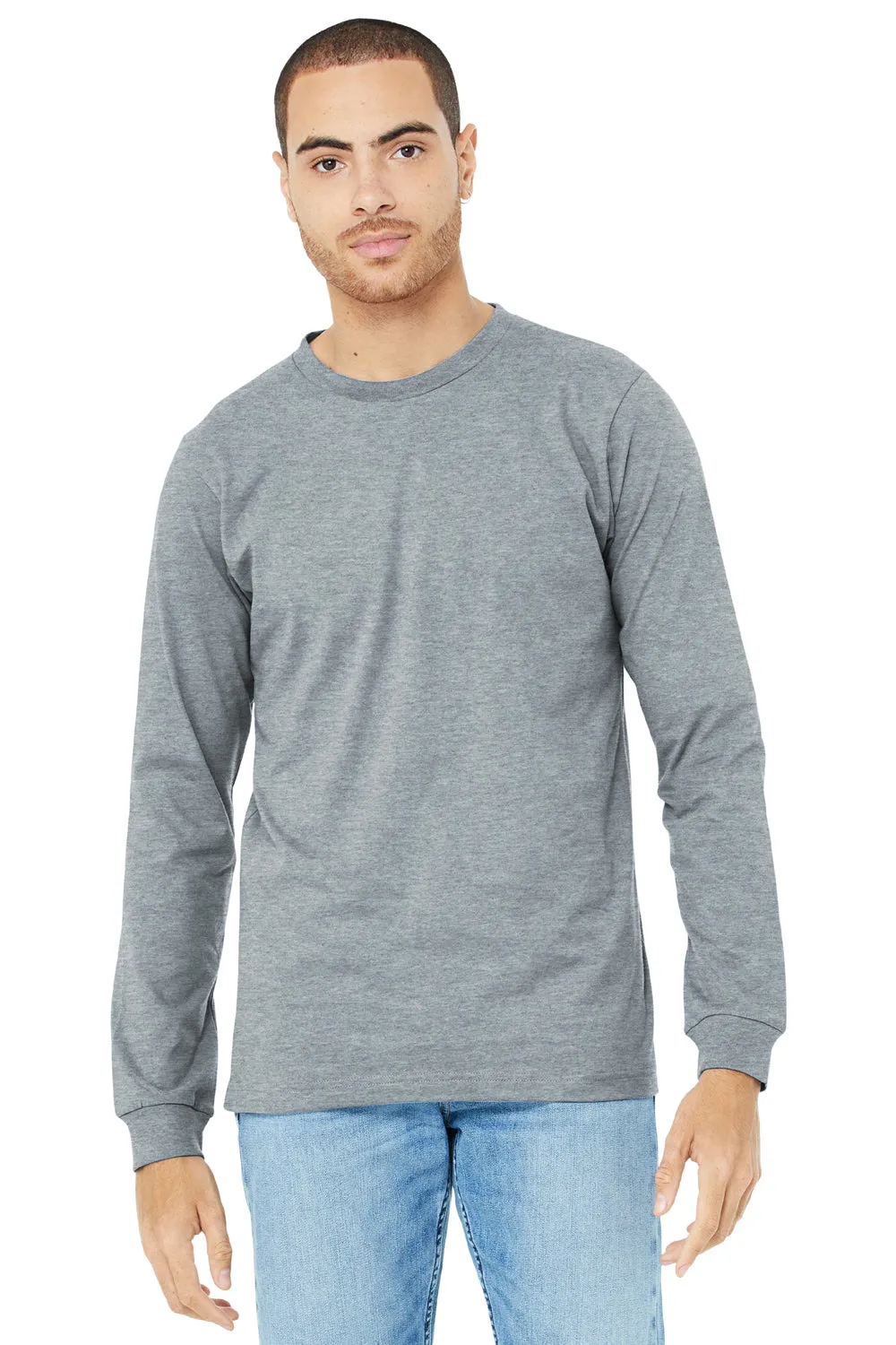 Bella   Canvas Mens CVC Long Sleeve Crewneck T-Shirt - Heather Grey