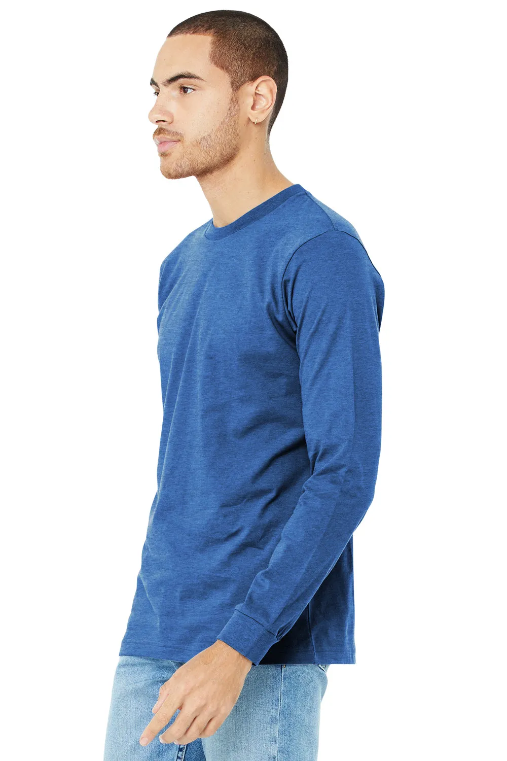 Bella   Canvas Mens CVC Long Sleeve Crewneck T-Shirt - Heather True Royal Blue