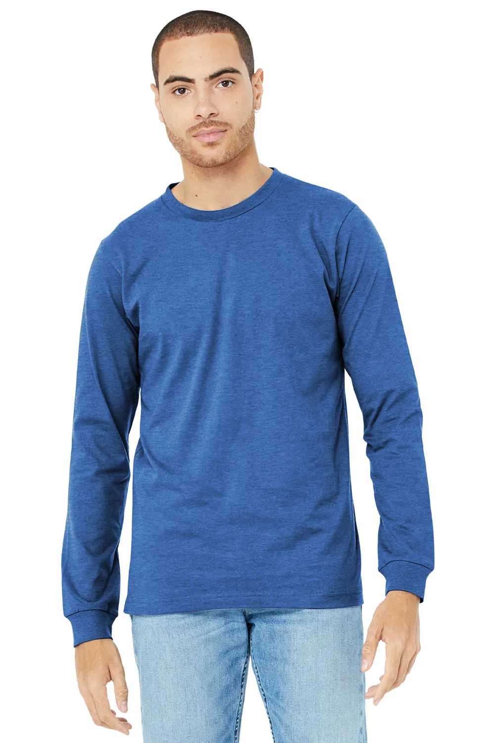 Bella   Canvas Mens CVC Long Sleeve Crewneck T-Shirt - Heather True Royal Blue