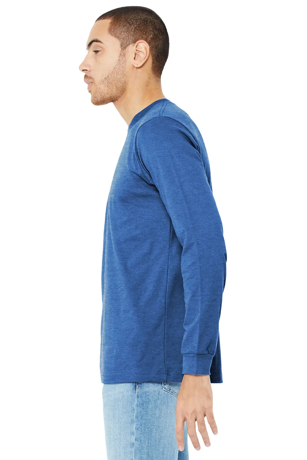 Bella   Canvas Mens CVC Long Sleeve Crewneck T-Shirt - Heather True Royal Blue