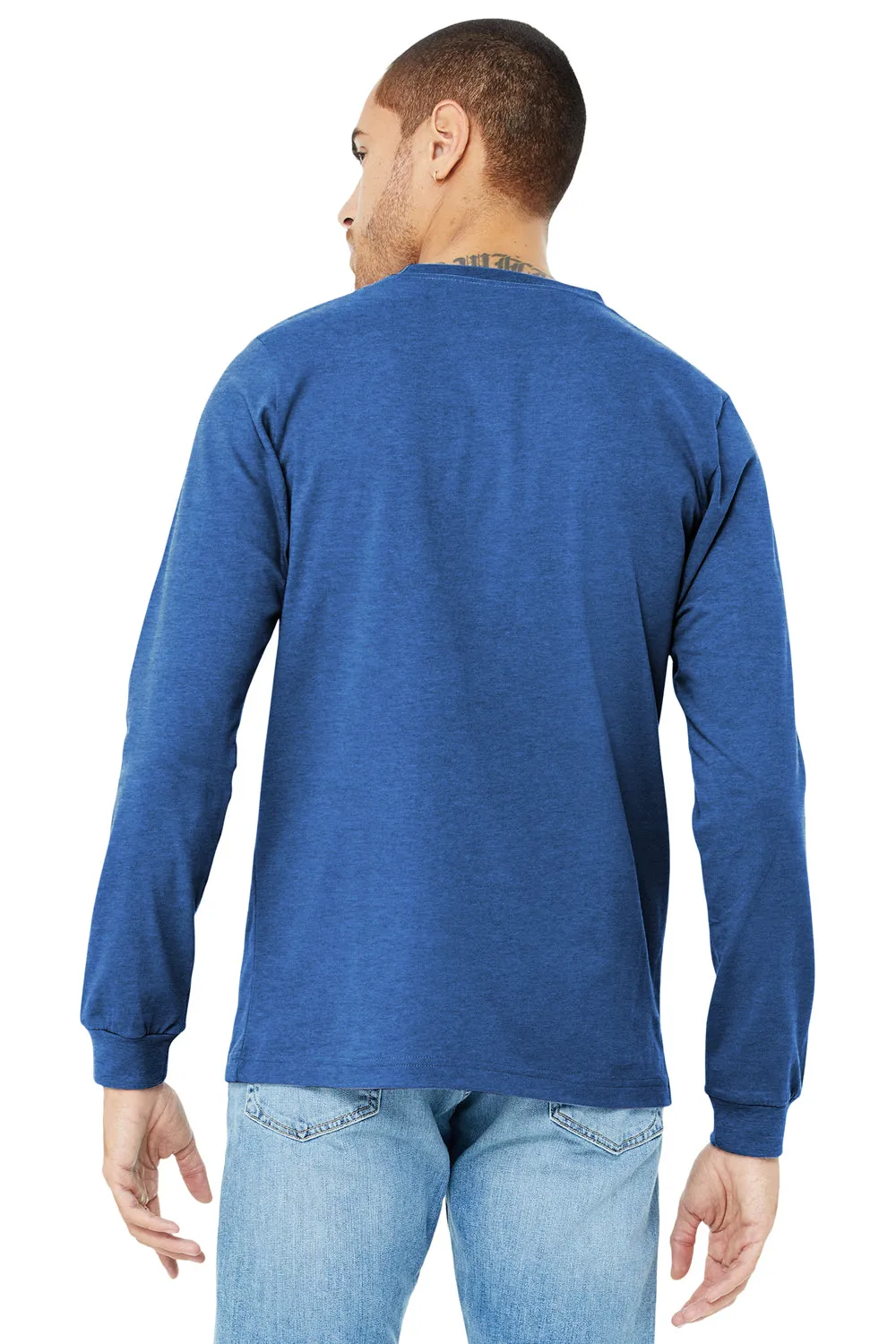 Bella   Canvas Mens CVC Long Sleeve Crewneck T-Shirt - Heather True Royal Blue