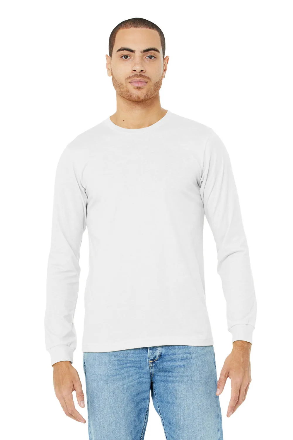 Bella   Canvas Mens CVC Long Sleeve Crewneck T-Shirt - Solid White