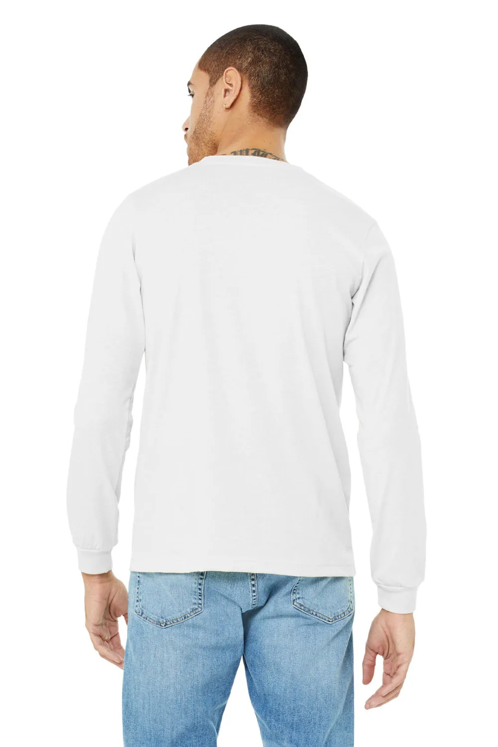 Bella   Canvas Mens CVC Long Sleeve Crewneck T-Shirt - Solid White