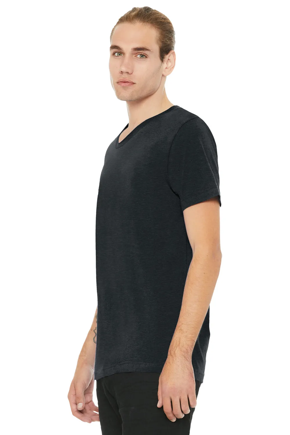 Bella   Canvas Mens CVC Short Sleeve V-Neck T-Shirt - Heather Dark Grey