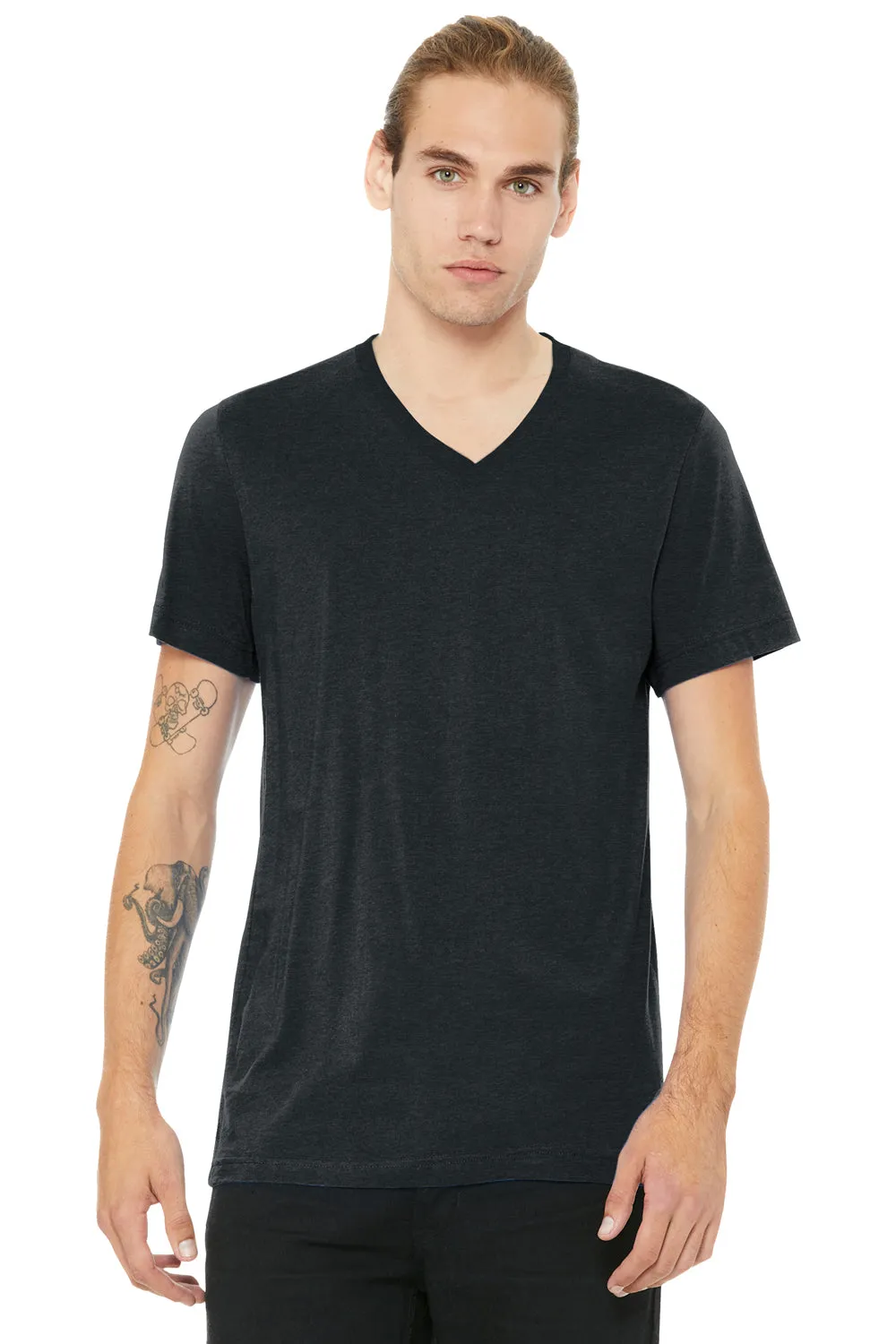 Bella   Canvas Mens CVC Short Sleeve V-Neck T-Shirt - Heather Dark Grey