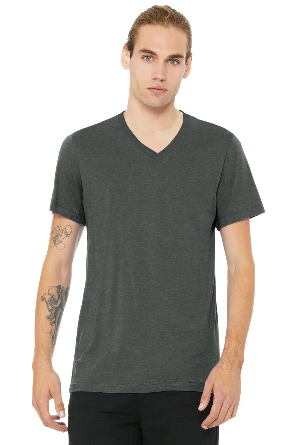 Bella   Canvas Mens CVC Short Sleeve V-Neck T-Shirt - Heather Deep Grey