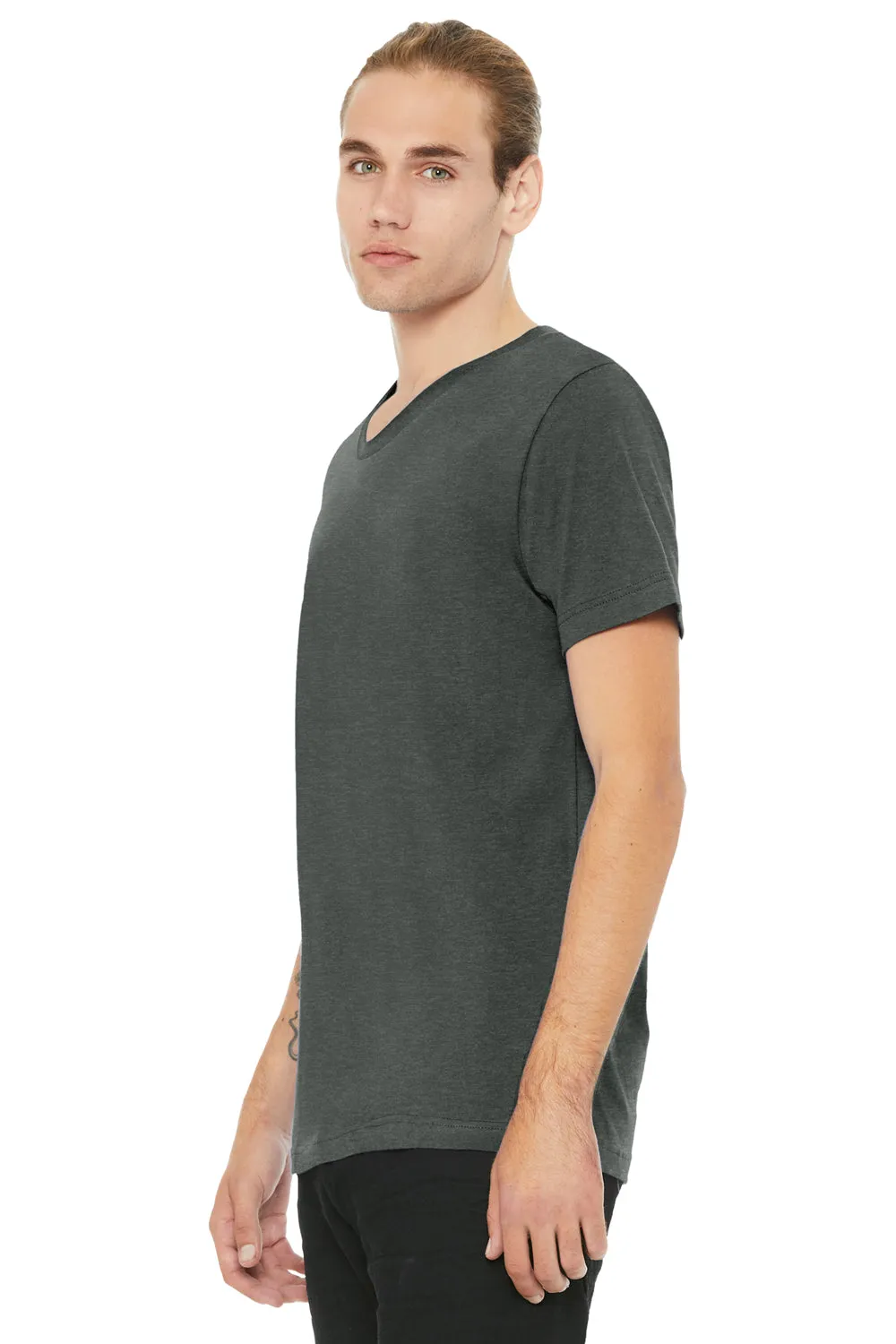 Bella   Canvas Mens CVC Short Sleeve V-Neck T-Shirt - Heather Deep Grey