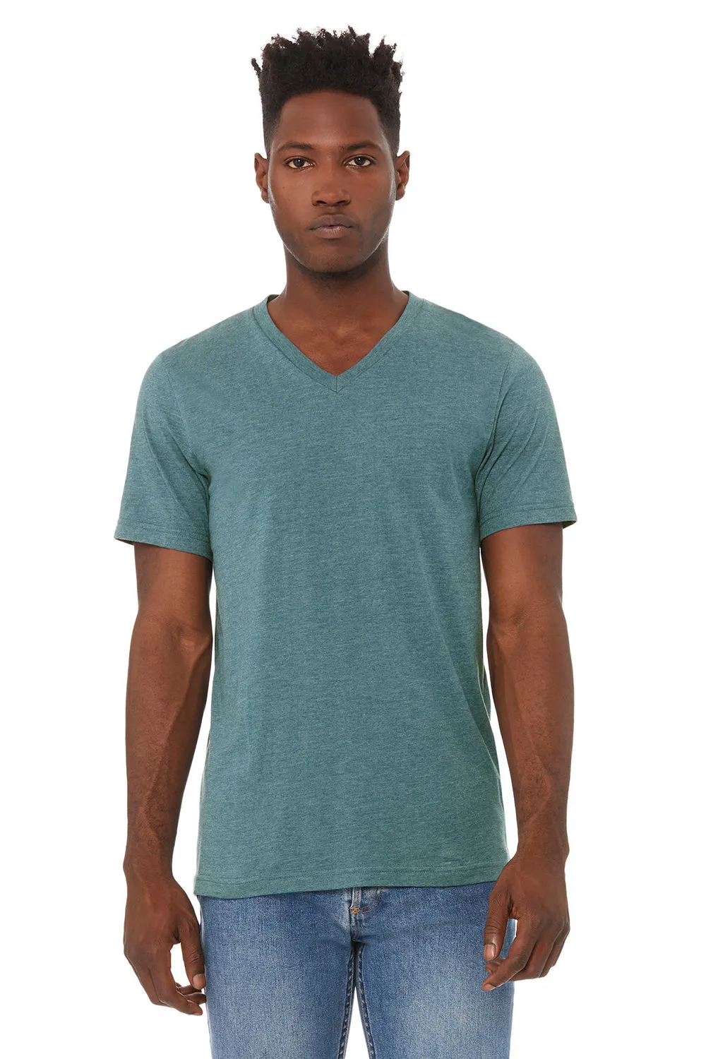Bella   Canvas Mens CVC Short Sleeve V-Neck T-Shirt - Heather Deep Teal