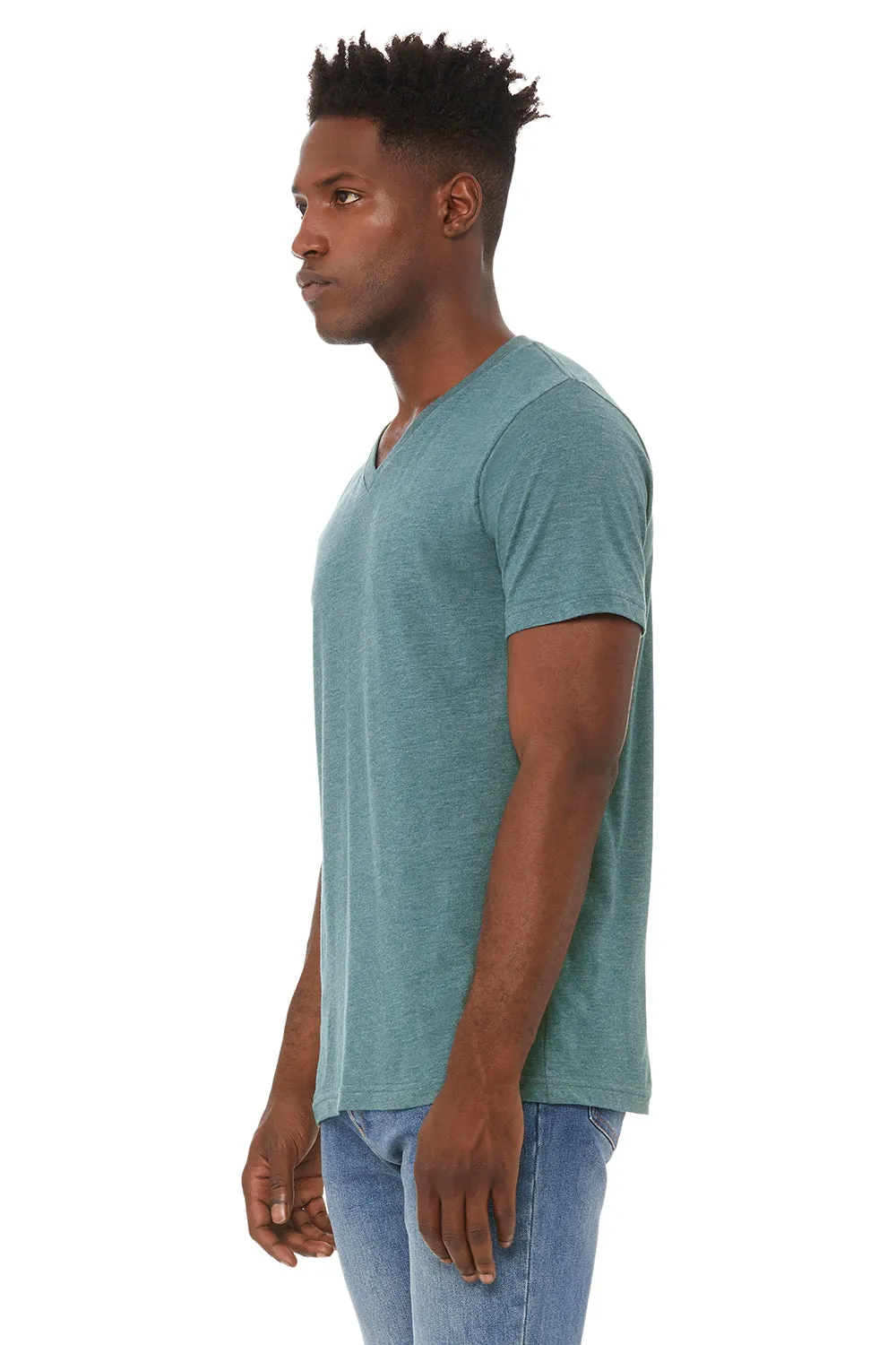 Bella   Canvas Mens CVC Short Sleeve V-Neck T-Shirt - Heather Deep Teal