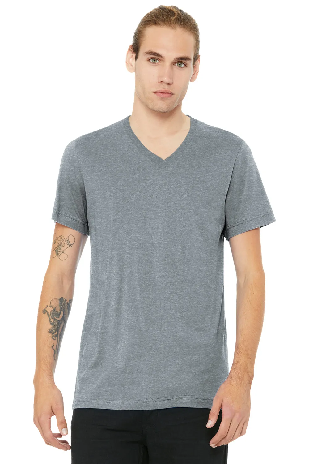 Bella   Canvas Mens CVC Short Sleeve V-Neck T-Shirt - Heather Grey