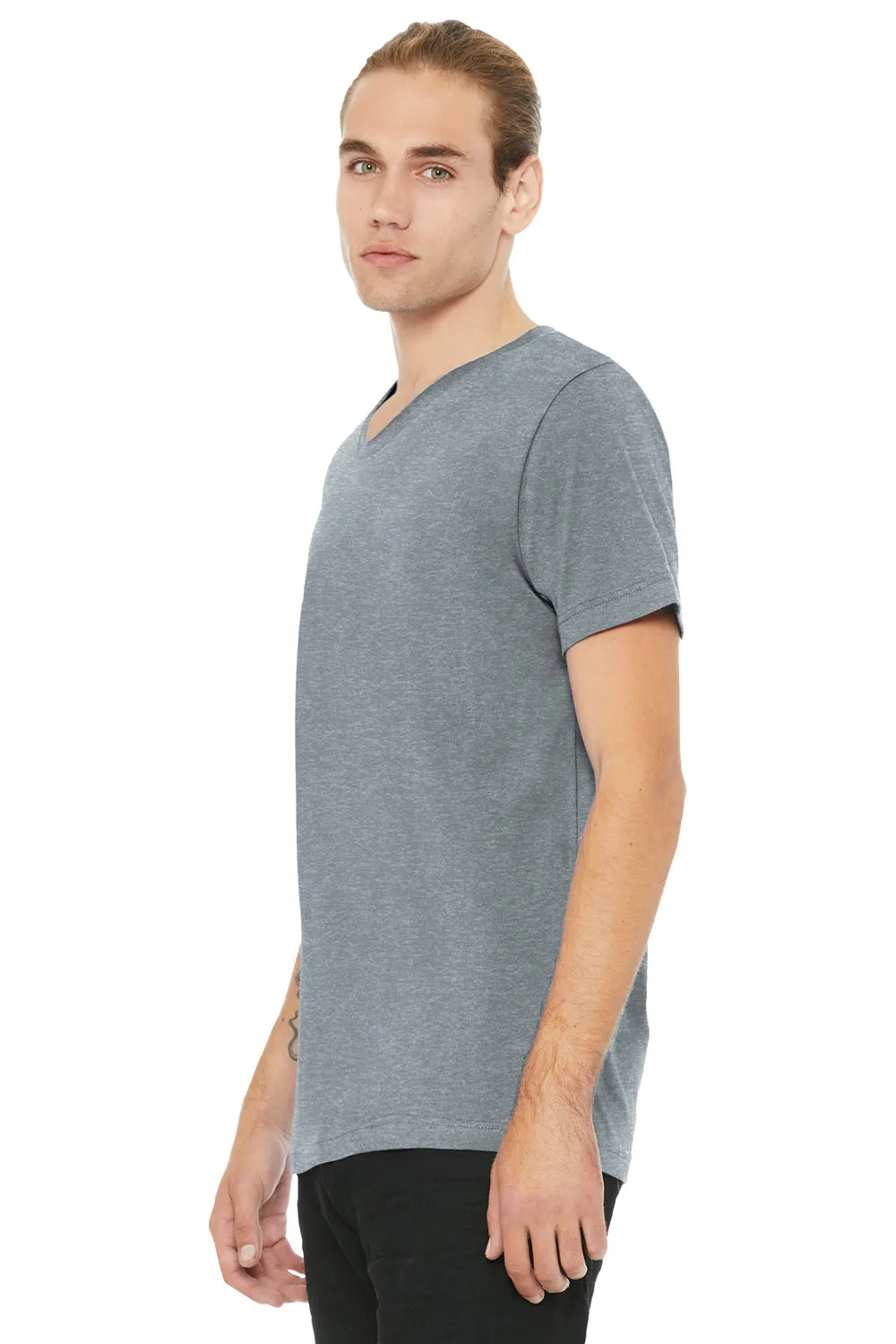 Bella   Canvas Mens CVC Short Sleeve V-Neck T-Shirt - Heather Grey