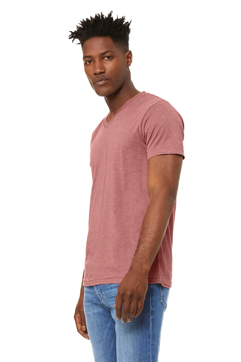 Bella   Canvas Mens CVC Short Sleeve V-Neck T-Shirt - Heather Mauve