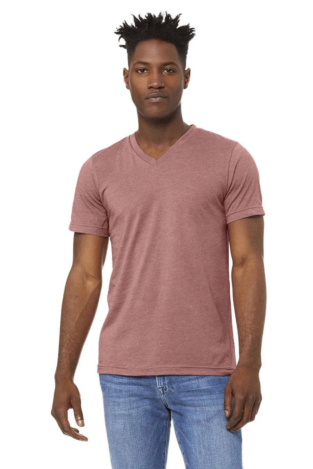 Bella   Canvas Mens CVC Short Sleeve V-Neck T-Shirt - Heather Mauve