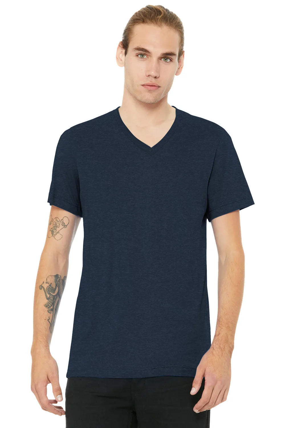 Bella   Canvas Mens CVC Short Sleeve V-Neck T-Shirt - Heather Navy Blue