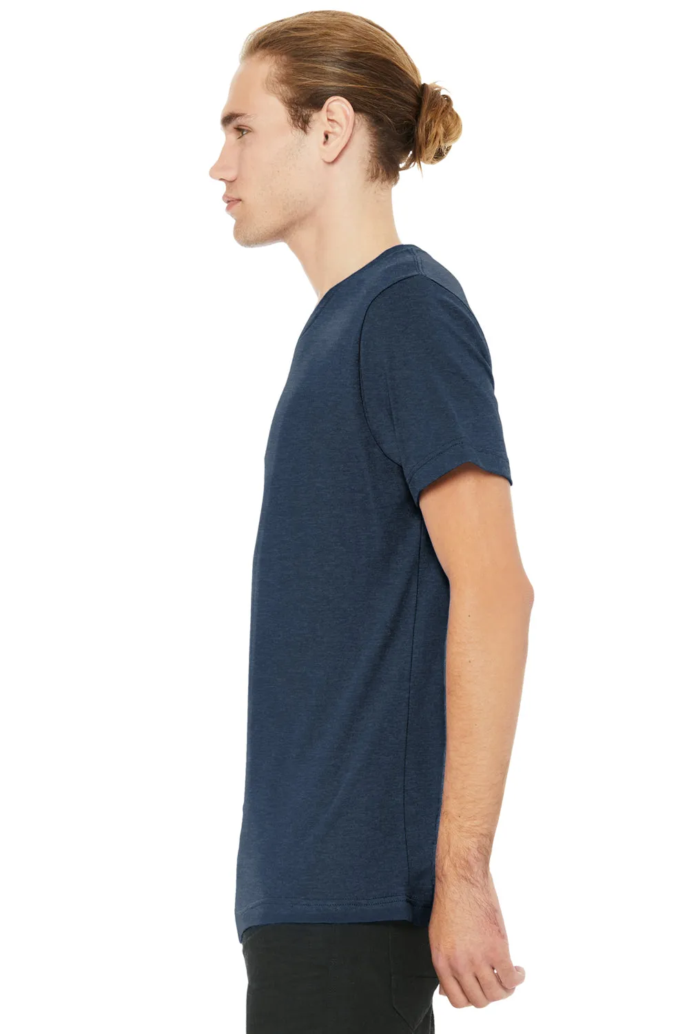 Bella   Canvas Mens CVC Short Sleeve V-Neck T-Shirt - Heather Navy Blue
