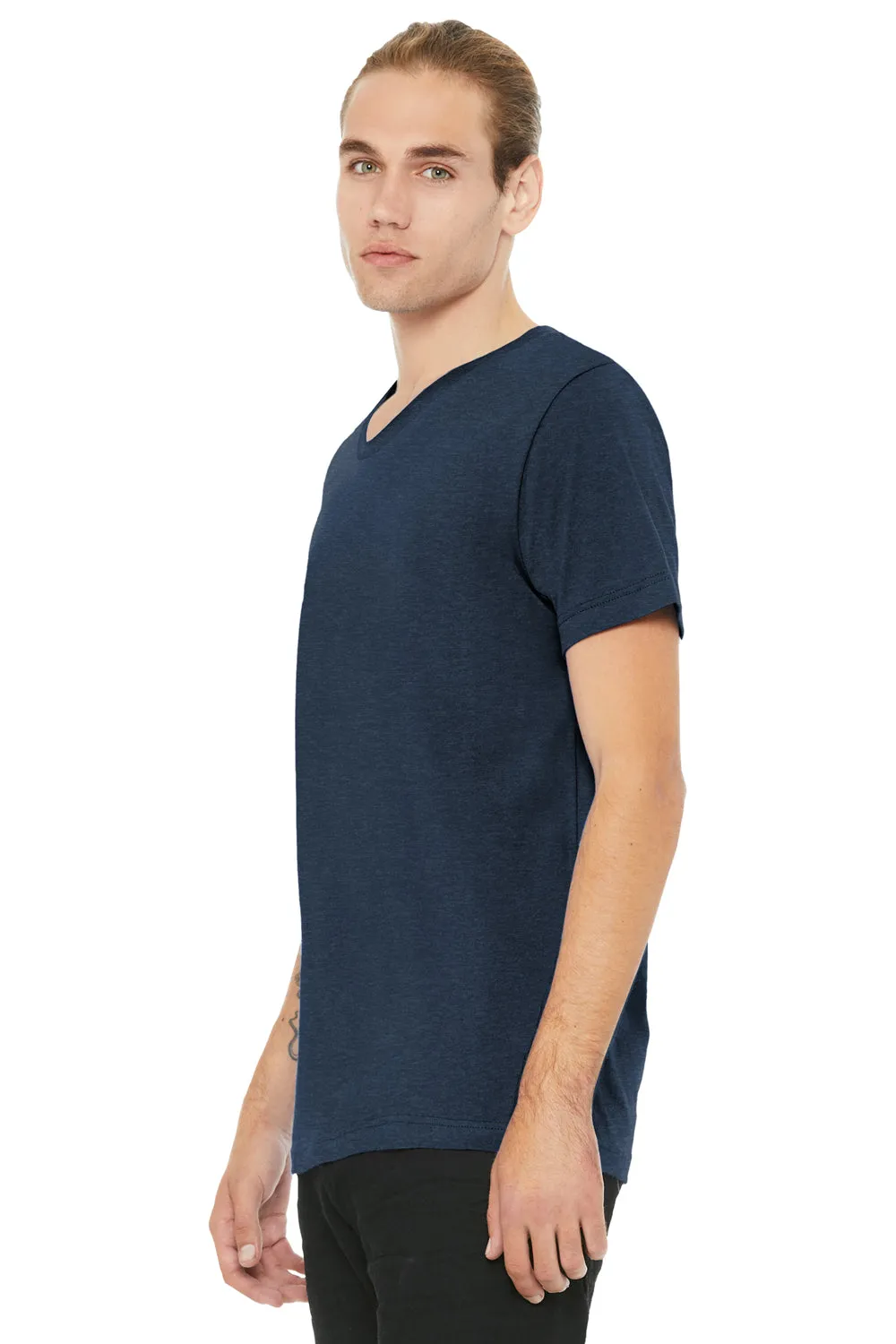 Bella   Canvas Mens CVC Short Sleeve V-Neck T-Shirt - Heather Navy Blue