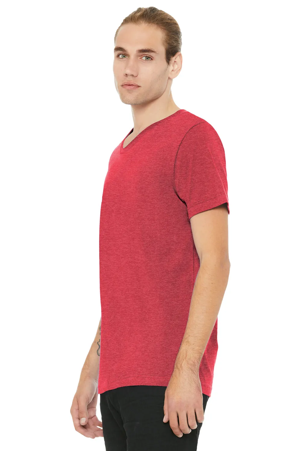 Bella   Canvas Mens CVC Short Sleeve V-Neck T-Shirt - Heather Red