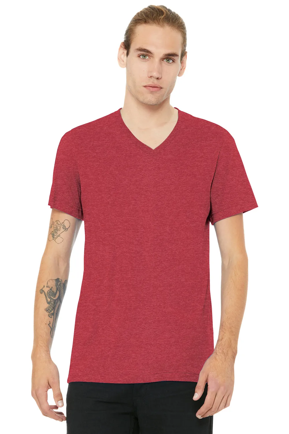 Bella   Canvas Mens CVC Short Sleeve V-Neck T-Shirt - Heather Red