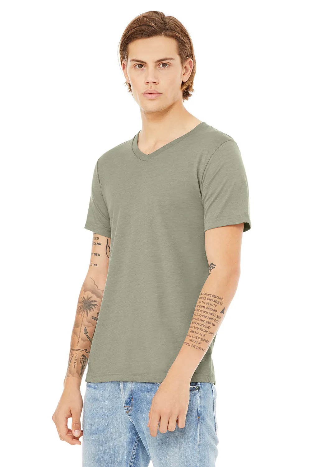 Bella   Canvas Mens CVC Short Sleeve V-Neck T-Shirt - Heather Stone