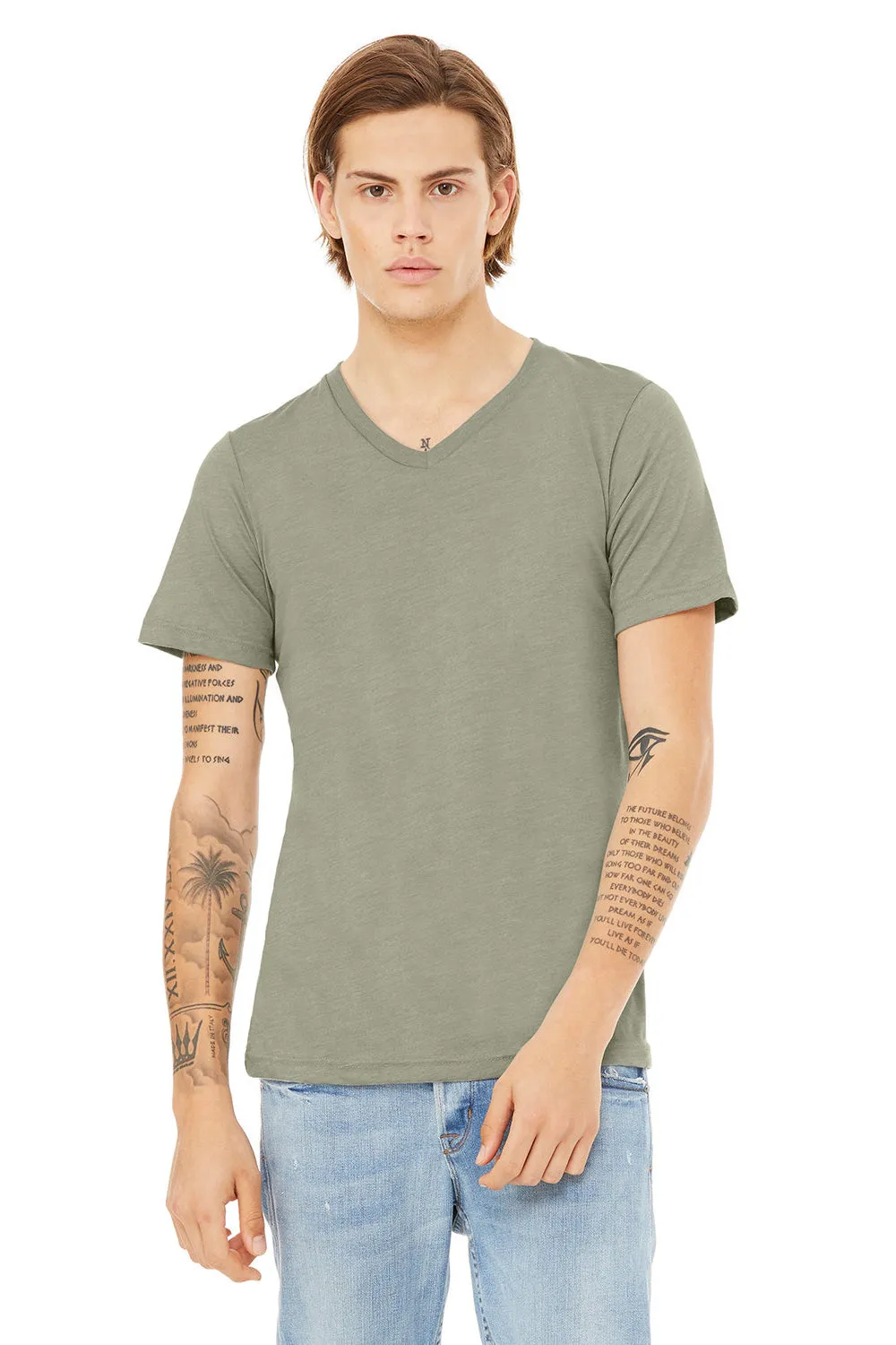 Bella   Canvas Mens CVC Short Sleeve V-Neck T-Shirt - Heather Stone