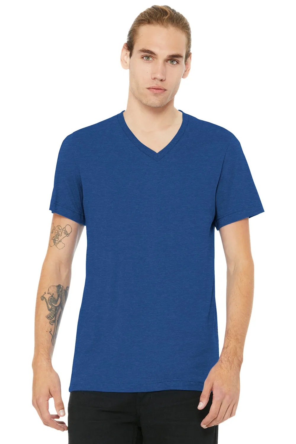 Bella   Canvas Mens CVC Short Sleeve V-Neck T-Shirt - Heather True Royal Blue