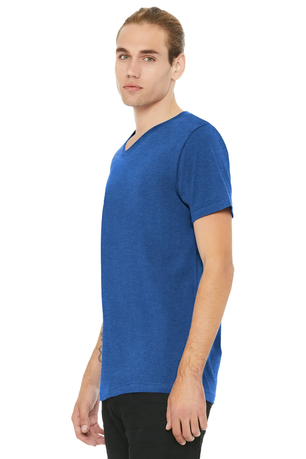 Bella   Canvas Mens CVC Short Sleeve V-Neck T-Shirt - Heather True Royal Blue