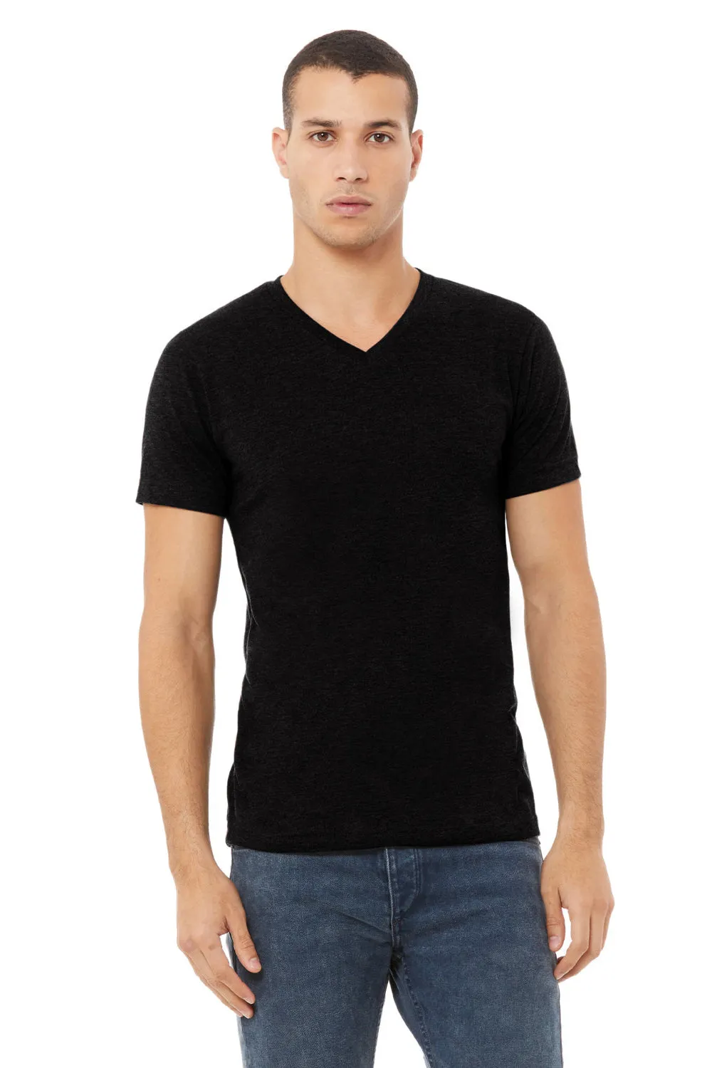 Bella   Canvas Mens CVC Short Sleeve V-Neck T-Shirt - Solid Black