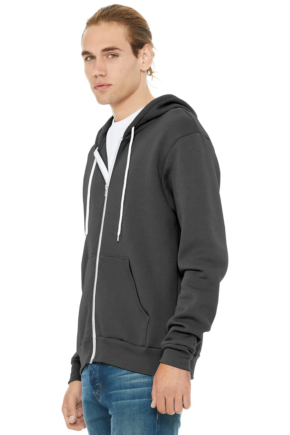 Bella   Canvas Mens Fleece Full Zip Hooded Sweatshirt Hoodie w/ Pockets - Asphalt Grey
