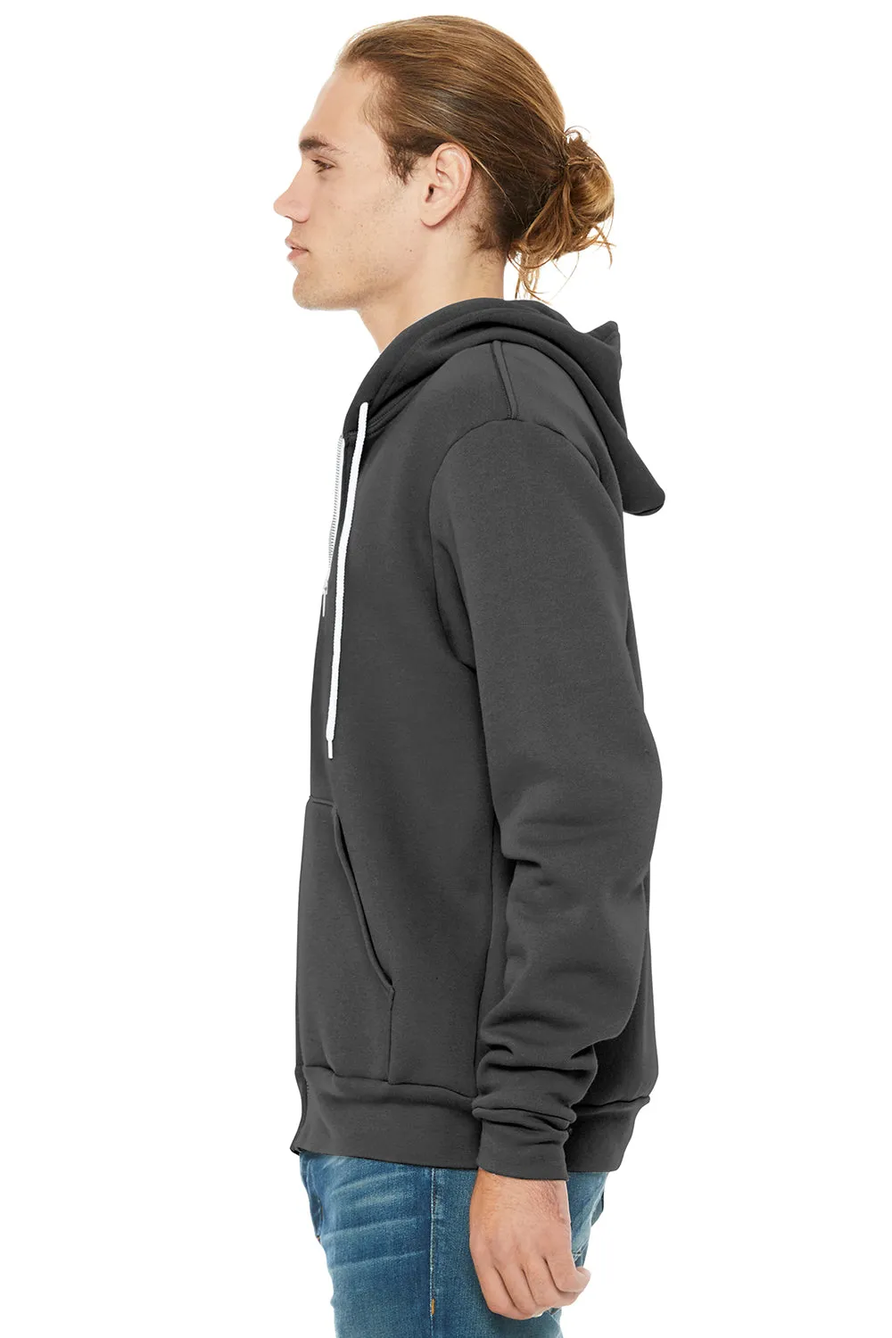 Bella   Canvas Mens Fleece Full Zip Hooded Sweatshirt Hoodie w/ Pockets - Asphalt Grey