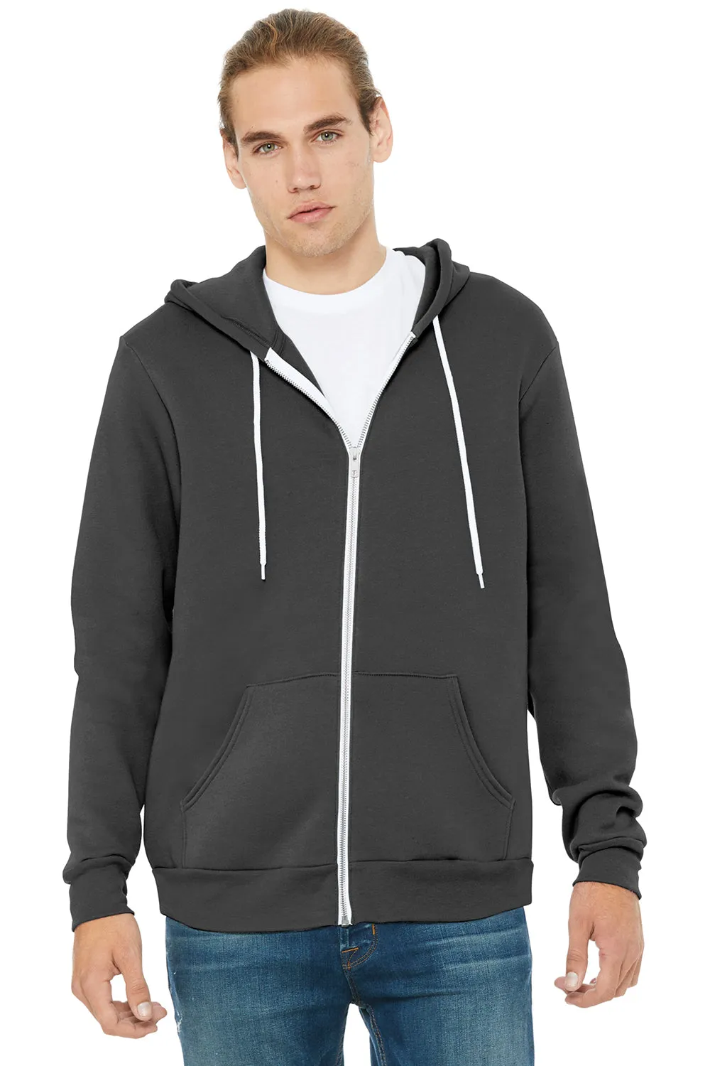 Bella   Canvas Mens Fleece Full Zip Hooded Sweatshirt Hoodie w/ Pockets - Asphalt Grey