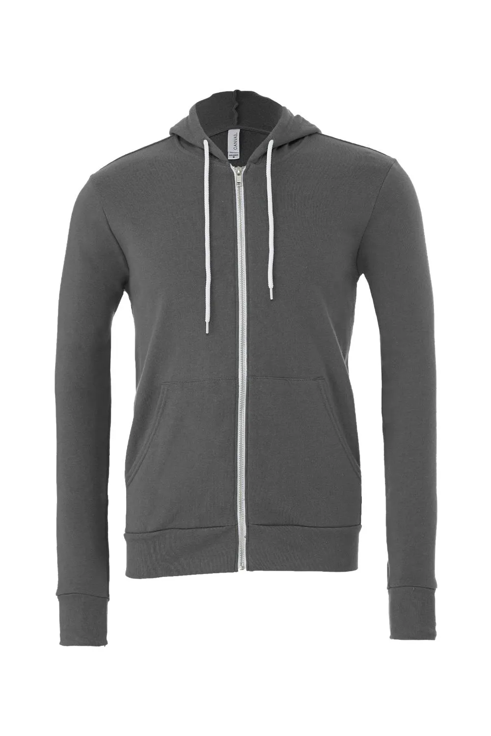 Bella   Canvas Mens Fleece Full Zip Hooded Sweatshirt Hoodie w/ Pockets - Asphalt Grey