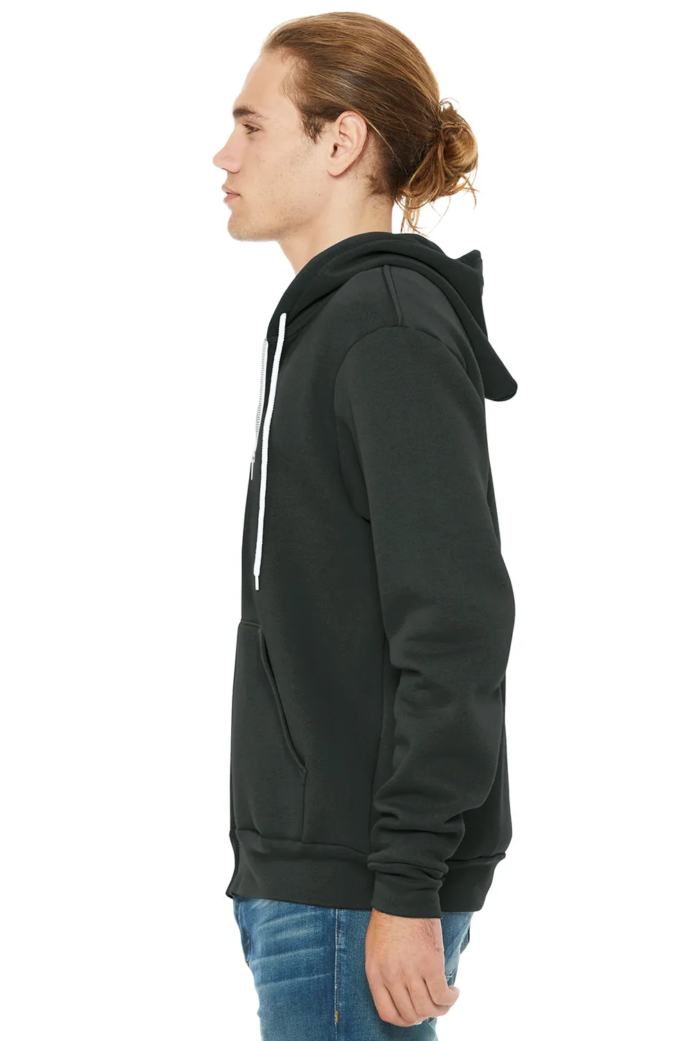 Bella   Canvas Mens Fleece Full Zip Hooded Sweatshirt Hoodie w/ Pockets - Dark Grey