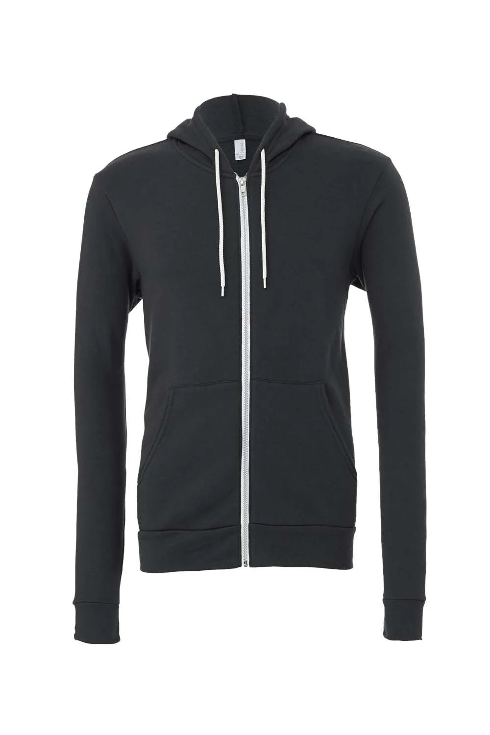 Bella   Canvas Mens Fleece Full Zip Hooded Sweatshirt Hoodie w/ Pockets - Dark Grey
