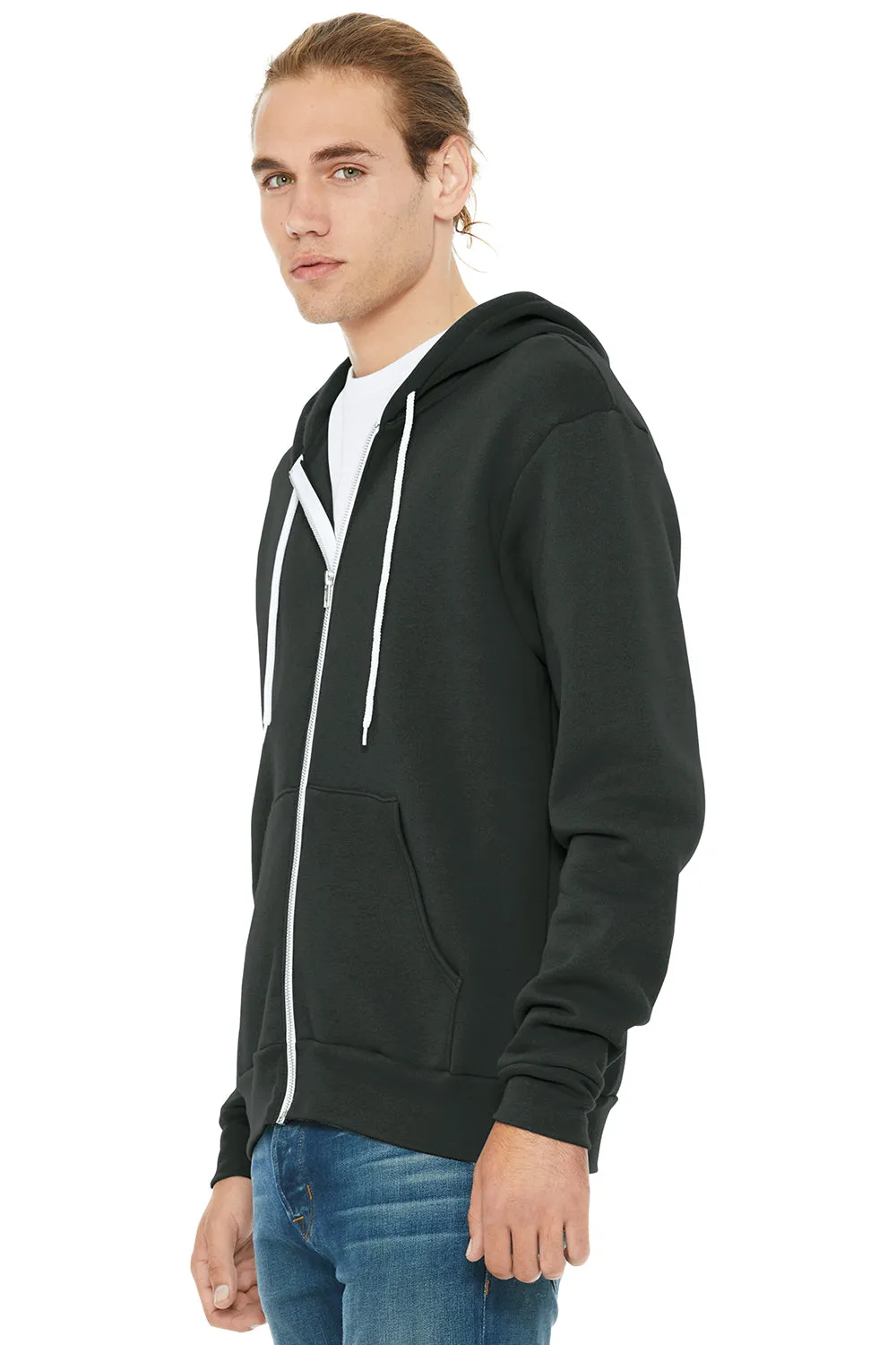 Bella   Canvas Mens Fleece Full Zip Hooded Sweatshirt Hoodie w/ Pockets - Dark Grey